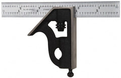 Starrett - 2 Piece, 6" Combination Square Set - 1/16, 1/32, 1/64 & 1/8" (4R) Graduation, Steel Blade, Cast Iron Square Head - Exact Tooling