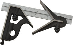 Starrett - 3 Piece, 6" Combination Square Set - 1/16, 1/32, 1/64 & 1/8" (4R) Graduation, Steel Blade, Cast Iron Center & Square Head - Exact Tooling