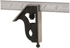 Starrett - 2 Piece, 6" Combination Square Set - 1/100, 1/32, 1/50 & 1/64" (16R) Graduation, Steel Blade, Cast Iron Square Head - Exact Tooling