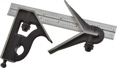 Starrett - 3 Piece, 6" Combination Square Set - 1/100, 1/32, 1/50 & 1/64" (16R) Graduation, Steel Blade, Cast Iron Center & Square Head - Exact Tooling
