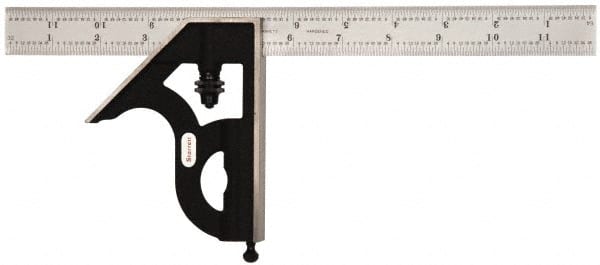 Starrett - 2 Piece, 12" Combination Square Set - 1/16, 1/32, 1/64 & 1/8" (4R) Graduation, Steel Blade, Cast Iron Square Head - Exact Tooling