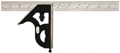 Starrett - 2 Piece, 12" Combination Square Set - 1/16, 1/32, 1/64 & 1/8" (4R) Graduation, Steel Blade, Cast Iron Square Head - Exact Tooling