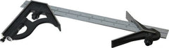 Starrett - 3 Piece, 12" Combination Square Set - 1/16, 1/32, 1/64 & 1/8" (4R) Graduation, Steel Blade, Cast Iron Center & Square Head - Exact Tooling