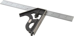 Starrett - 2 Piece, 12" Combination Square Set - 1/100, 1/32, 1/50 & 1/64" (16R) Graduation, Steel Blade, Cast Iron Square Head - Exact Tooling