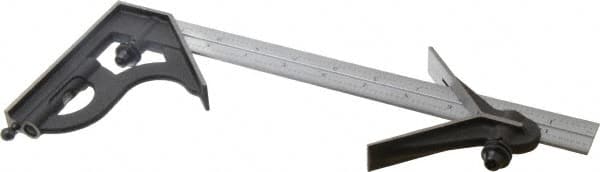 Starrett - 3 Piece, 12" Combination Square Set - 1/100, 1/32, 1/50 & 1/64" (16R) Graduation, Steel Blade, Cast Iron Center & Square Head - Exact Tooling