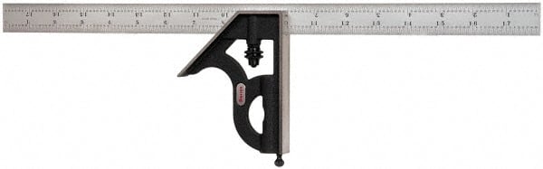 Starrett - 2 Piece, 18" Combination Square Set - 1/16, 1/32, 1/64 & 1/8" (4R) Graduation, Steel Blade, Cast Iron Square Head - Exact Tooling