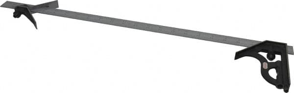 Starrett - 3 Piece, 24" Combination Square Set - 1/16, 1/32, 1/64 & 1/8" (4R) Graduation, Steel Blade, Cast Iron Center & Square Head - Exact Tooling
