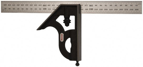 Starrett - 2 Piece, 300mm Combination Square Set - 0.5 & 1mm (Metric) Graduation, Steel Blade, Cast Iron Square Head - Exact Tooling