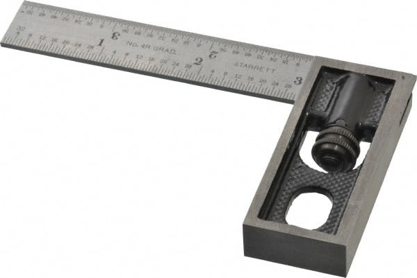 Starrett - 4 Inch Long, 4R Double Square - 1/64, 1/32, 1/16 and 1/8 Inch Graduation, Hardened Steel - Exact Tooling