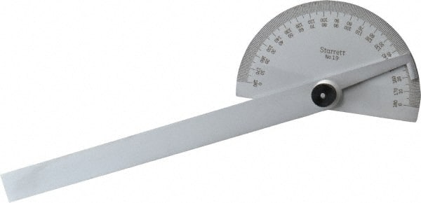 Starrett - 6 Inch Long Blade, 180° Max Measurement, 1° Dial Graduation, Half Round Head Protractor - 0 to 180 Dial Range - Exact Tooling