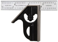 Starrett - 2 Piece, 4" Combination Square Set - 1/16, 1/32, 1/64 & 1/8" (4R) Graduation, Steel Blade, Forged Steel Square Head - Exact Tooling