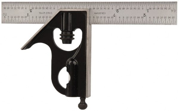 Starrett - 2 Piece, 6" Combination Square Set - 1/16, 1/32, 1/64 & 1/8" (4R) Graduation, Steel Blade, Forged Steel Square Head - Exact Tooling
