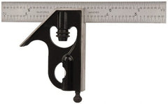 Starrett - 2 Piece, 6" Combination Square Set - 1/16, 1/32, 1/64 & 1/8" (4R) Graduation, Steel Blade, Forged Steel Square Head - Exact Tooling