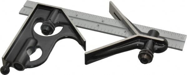 Starrett - 3 Piece, 6" Combination Square Set - 1/16, 1/32, 1/64 & 1/8" (4R) Graduation, Steel Blade, Forged Steel Center & Square Head - Exact Tooling