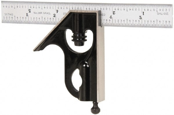 Starrett - 2 Piece, 6" Combination Square Set - 1/100, 1/32, 1/50 & 1/64" (16R) Graduation, Steel Blade, Forged Steel Square Head - Exact Tooling