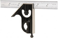 Starrett - 2 Piece, 6" Combination Square Set - 1/100, 1/32, 1/50 & 1/64" (16R) Graduation, Steel Blade, Forged Steel Square Head - Exact Tooling