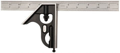 Starrett - 2 Piece, 12" Combination Square Set - 1/16, 1/32, 1/64 & 1/8" (4R) Graduation, Steel Blade, Forged Steel Square Head - Exact Tooling