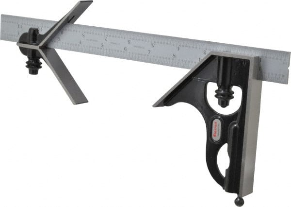 Starrett - 3 Piece, 12" Combination Square Set - 1/16, 1/32, 1/64 & 1/8" (4R) Graduation, Steel Blade, Forged Steel Center & Square Head - Exact Tooling