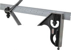 Starrett - 3 Piece, 12" Combination Square Set - 1/16, 1/32, 1/64 & 1/8" (4R) Graduation, Steel Blade, Forged Steel Center & Square Head - Exact Tooling