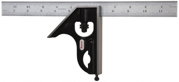 Starrett - 2 Piece, 12" Combination Square Set - 1/100, 1/32, 1/50 & 1/64" (16R) Graduation, Steel Blade, Forged Steel Square Head - Exact Tooling