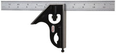 Starrett - 2 Piece, 12" Combination Square Set - 1/100, 1/32, 1/50 & 1/64" (16R) Graduation, Steel Blade, Forged Steel Square Head - Exact Tooling