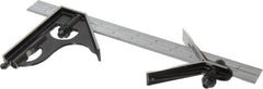 Starrett - 3 Piece, 12" Combination Square Set - 1/100, 1/32, 1/50 & 1/64" (16R) Graduation, Steel Blade, Forged Steel Center & Square Head - Exact Tooling