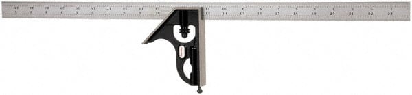 Starrett - 2 Piece, 24" Combination Square Set - 1/16, 1/32, 1/64 & 1/8" (4R) Graduation, Steel Blade, Forged Steel Square Head - Exact Tooling