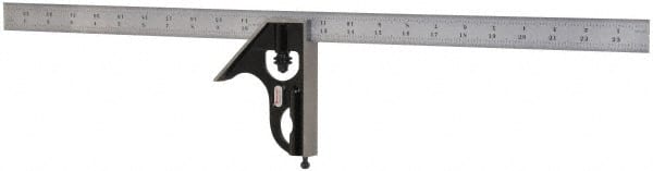 Starrett - 2 Piece, 24" Combination Square Set - 1/100, 1/32, 1/50 & 1/64" (16R) Graduation, Steel Blade, Forged Steel Square Head - Exact Tooling