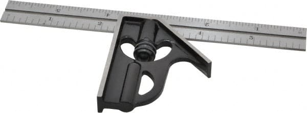 Starrett - 2 Piece, 6" Combination Square Set - 1/16, 1/32, 1/64 & 1/8" (4R) Graduation, Steel Blade, Forged Steel Square Head - Exact Tooling