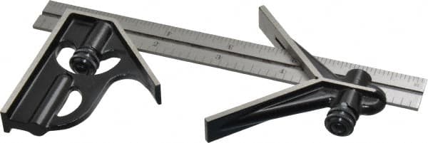 Starrett - 3 Piece, 6" Combination Square Set - 1/16, 1/32, 1/64 & 1/8" (4R) Graduation, Steel Blade, Forged Steel Center & Square Head - Exact Tooling