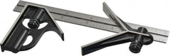 Starrett - 3 Piece, 6" Combination Square Set - 1/16, 1/32, 1/64 & 1/8" (4R) Graduation, Steel Blade, Forged Steel Center & Square Head - Exact Tooling