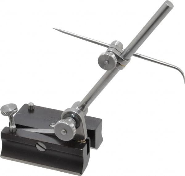 Starrett - 1 Spindle, 4 Inch Spindle Length, Surface Gage - 2 Inch Long x 1-1/2 Inch Wide Base, Hardened Steel - Exact Tooling