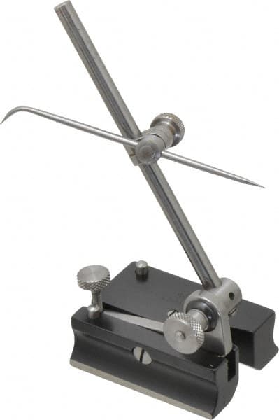 Starrett - 2 Spindle, 4 and 7 Inch Spindle Length, Surface Gage - 2 Inch Long x 1-1/2 Inch Wide Base, Hardened Steel - Exact Tooling