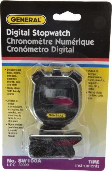 General - Small Display Stop Watch - Lithium Battery, Black - Exact Tooling