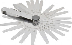 Starrett - 26 Piece, 0.0015 to 0.025" Thick, Tapered Feeler Gage Set - 3-1/32" Leaf Length, 1/4 to 1/2" (Tapered) Wide, Tempered Steel - Exact Tooling
