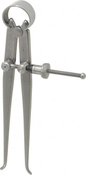 Starrett - 4 Inch Leg, Spring Joint, Steel, Polished, Inside Caliper - 4 Inch Max Measurement, 100mm Max Measurement, Flat Leg with Quick Nut Adjustment - Exact Tooling