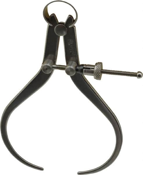 Starrett - 4 Inch Leg, Spring Joint, Steel, Polished, Outside Caliper - 4 Inch Max Measurement, 100mm Max Measurement, Flat Leg with Quick Nut Adjustment - Exact Tooling
