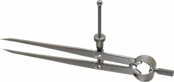 Starrett - 6 Inch Leg, Spring Joint, Steel, Polished, Divider - 6 Inch Max Measurement, 150mm Max Measurement, Flat Leg with Quick Nut Adjustment - Exact Tooling