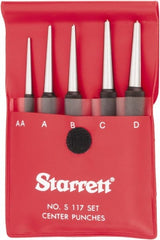 Starrett - 5 Piece, 1/16 to 5/32", Center Punch Set - Round Shank, Comes in Vinyl Pouch - Exact Tooling