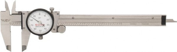 Starrett - 0" to 6" Range, 0.001" Graduation, 0.1" per Revolution, Dial Caliper - White Face, 1-1/2" Jaw Length, Accurate to 0.0010" - Exact Tooling