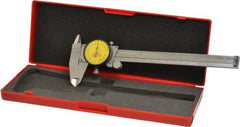Starrett - 0mm to 150mm Range, 0.02 mm Graduation, 2mm per Revolution, Dial Caliper - Yellow Face, 1-1/2" Jaw Length, Accurate to 0.03mm - Exact Tooling