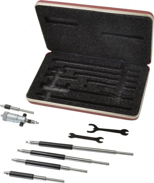 Starrett - 2 to 8", Satin Chrome Coated, Mechanical Inside Micrometer Set - 0.001" Graduation, Friction Thimble - Exact Tooling