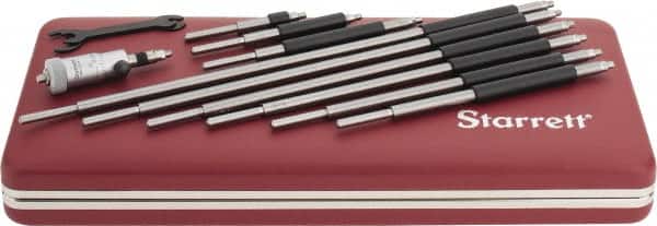 Starrett - 2 to 12", Satin Chrome Coated, Mechanical Inside Micrometer Set - 0.001" Graduation, Friction Thimble - Exact Tooling