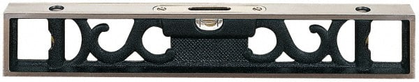 Starrett - 12" Long, 0.08" Graduation Sensitivity per 10", 3 Vials, Bench Level - Cast Iron - Exact Tooling