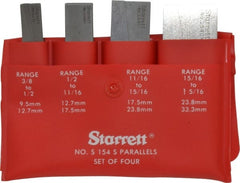 Starrett - 3/8 to 1-5/16 Inch Adjustable Parallel Set - 1-3/4 to 3-9/16 Inch Long, 9/32 Inch Thick, Includes Case, 4 Pieces - Exact Tooling