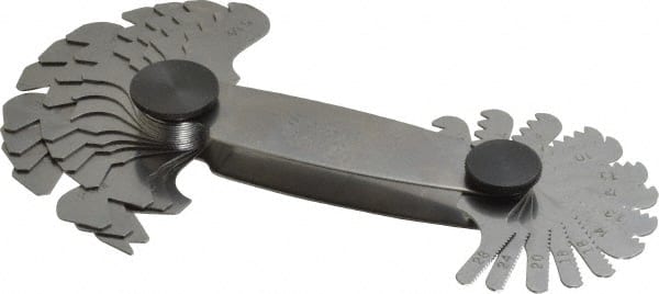 Starrett - 27 Leaf, 2-1/4 to 28 TPI Range, Steel Screw Pitch Gage - 60° Thread Angle - Exact Tooling