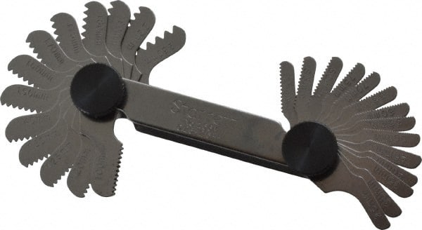 Starrett - 28 Leaf, 1/4 to 2.5mm Pitch Range, Steel Screw Pitch Gage - 60° Thread Angle - Exact Tooling