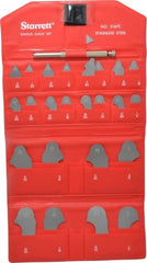 Starrett - 25 Piece, 1/64 to 1/2 Inch Radius, Stainless Steel Radius Gage Set - Satin Chrome Coated - Exact Tooling