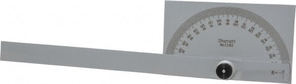 Starrett - 6 Inch Long Blade, 180° Max Measurement, 1° Dial Graduation, Rectangular Head Protractor - 0 to 180 Dial Range - Exact Tooling