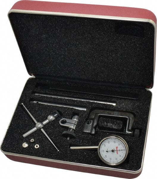Starrett - 10 Piece, 0" to 0.2" Measuring Range, 1-7/16" Dial Diam, 0-50-0 Dial Reading, White Dial Test Indicator Kit - 0.001" Dial Graduation - Exact Tooling
